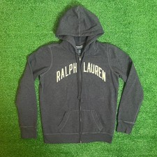 Ralph Lauren Spell Out Full Zip Hoodie Sweatshirt Polo Jeans Co Navy Blue Sz L