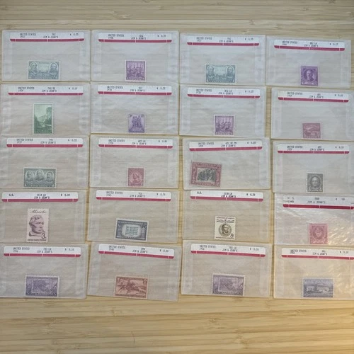 US Stamp Lot 20 Mint Singles MNH MH 1910s-1950s Collection Vintage Glassines