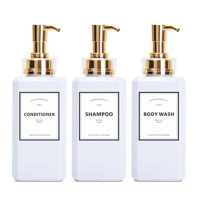 White Shampoo and Conditioner Dispenser with Gold Pump 16.9oz Set of 3 Empty ...