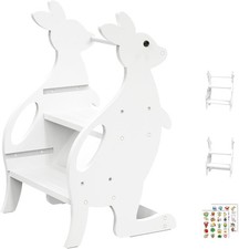 Wooden Learning Tower Step Stool for Toddlers,Adjustable Height with Safety Rail