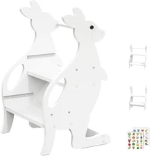 Wooden Learning Tower Step Stool for Toddlers,Adjustable Height with Safety Rail