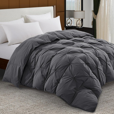 Pinch Pleat Goose Feather Microfiber down Comforters Queen Size, Grey 100% Cotto