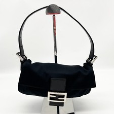 Borsa a tracolla FENDI Mamma Baguette borsetta nera logo FF pelle cotone originale