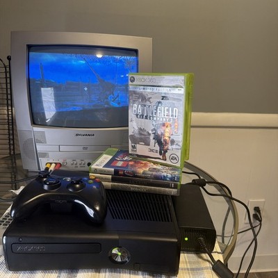 Microsoft Xbox 360 Slim Black Console Bundle w/ 4 Games Read Description