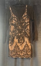 Black Lace Sheath Dress Short 3/4 Sheer Sleeve Scoop Neck Party Women's Regular