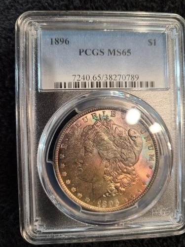 Lovely rainbow toned 1896 Morgan Silver Dollar PCGS MS65