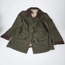 LL Bean Adirondack Barn Coat Jacket Women's M Olive Green Loden Flannel Lined 