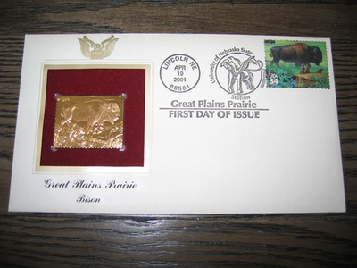#ad 2001 GREAT PLAINS PRAIRIE Bison Gold Golden Cover Stamp Replica $6.49