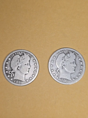 1916 Barber Quarters (2)  90% Silver Coin Free Shipping