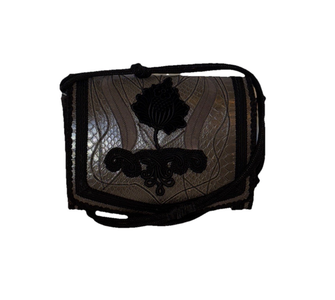 VTG Lisandro Sarasola Black Leather & Suede Crossbody Bag, Appliqué & Trim 9x7x2
