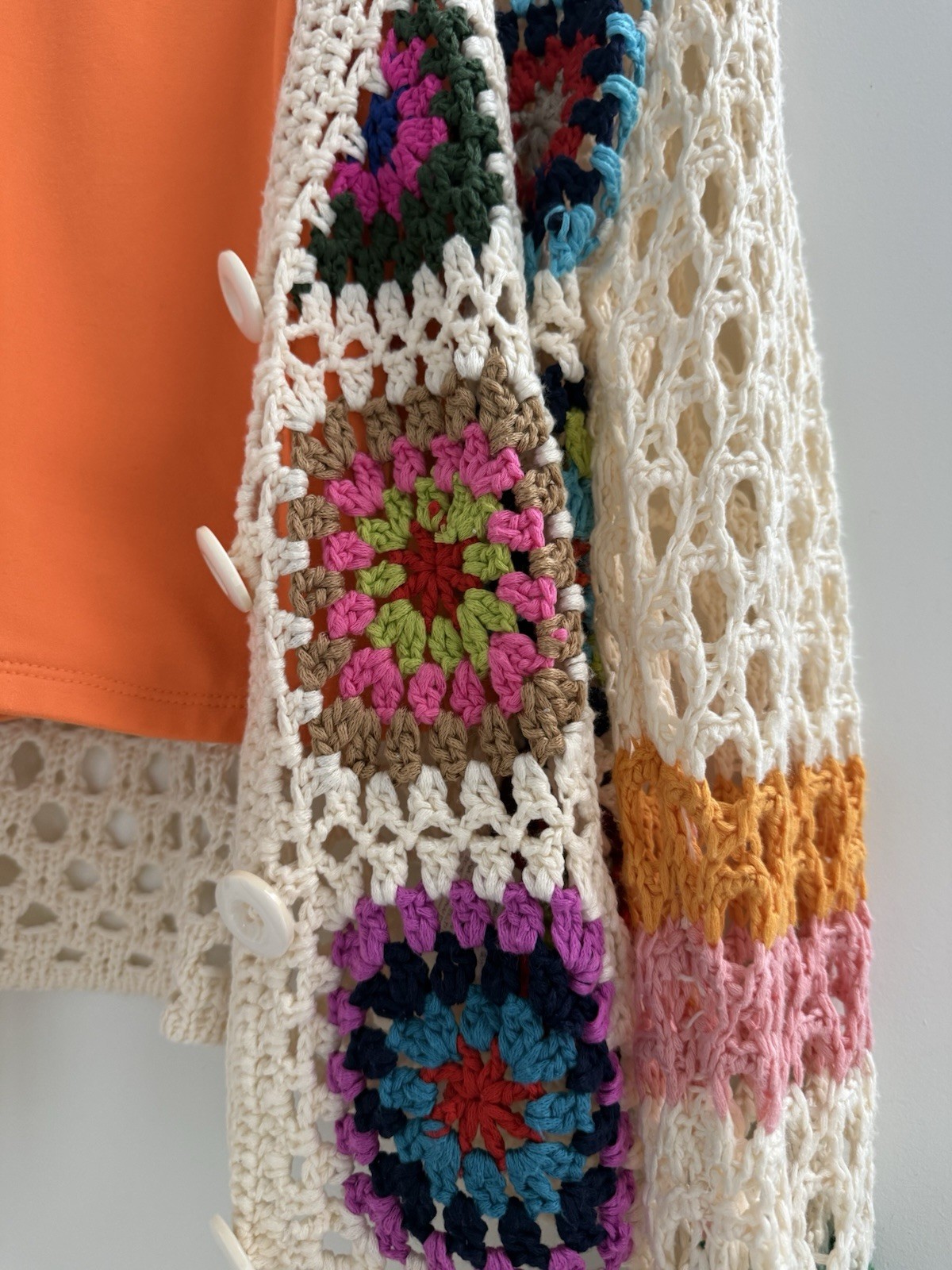 Multicolor Crochet Patchwork Cardigan Sweater V-N… - image 3