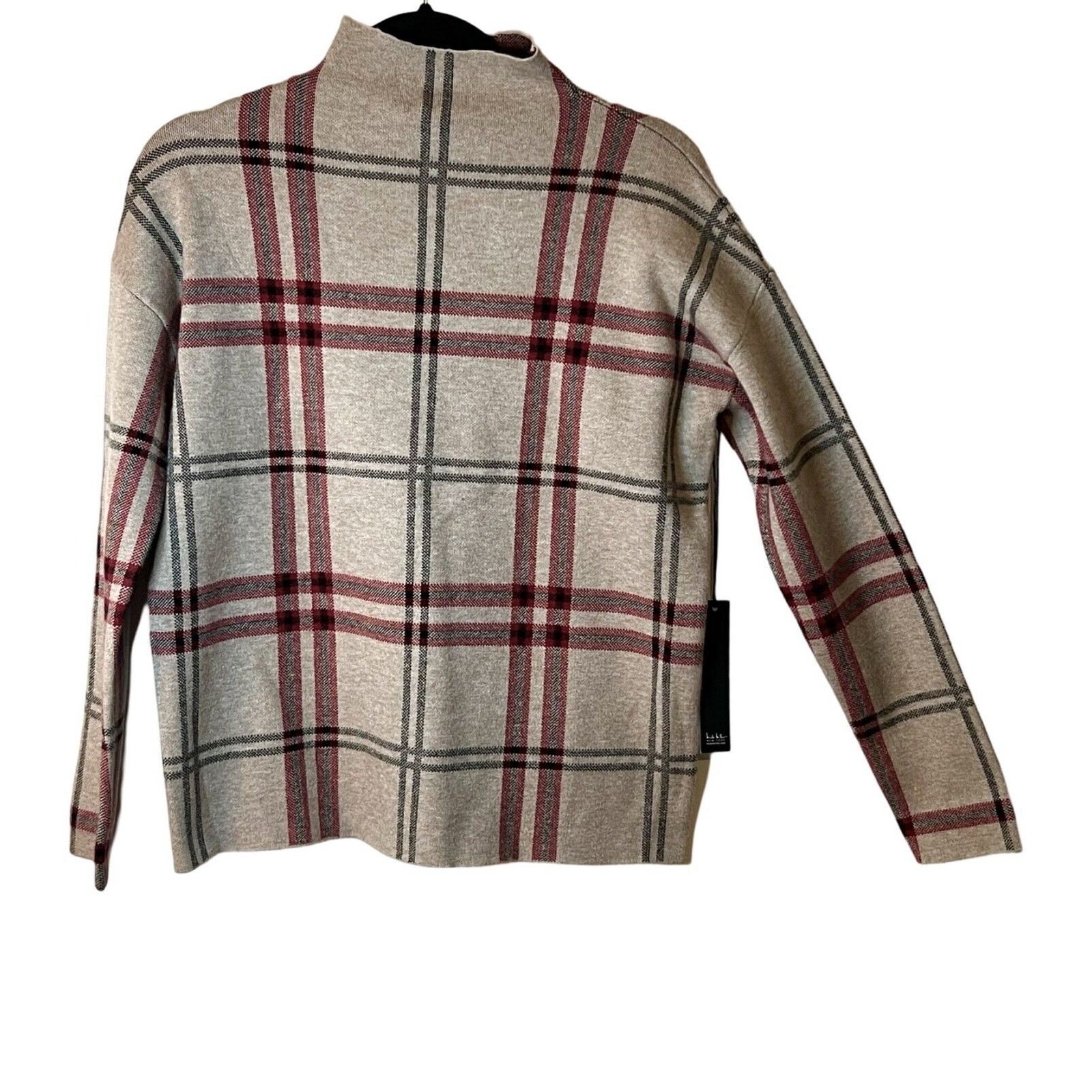 Nicole Miller Womens Tan Red Oversized Mock Neck Sweater Size S Long Sleeve NEW