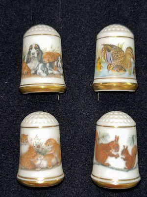 Vintage Franklin Mint Thimble Lot 1980 Porcelain & Gold Dog Cat Duck Squirrel