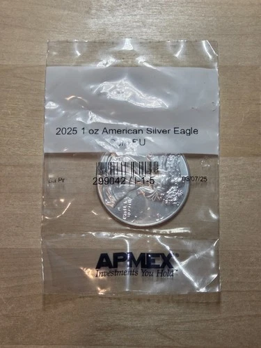United States 1-Dollar "American Silver Eagle" 2025. BU, APMEX bag, .999 Silver