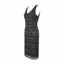 Beaded Cocktail Dress NWT Flapper Gatsby Grey V-Neck Sleeveless Art Deco Size 6