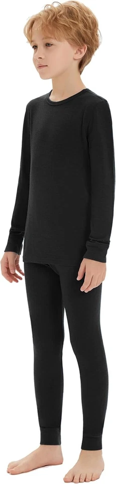 Conjunto de camadas de base 100% lã merino infantil meninas meninos roupa íntima térmica 2 peças top e calça - Imagem 3 de 4