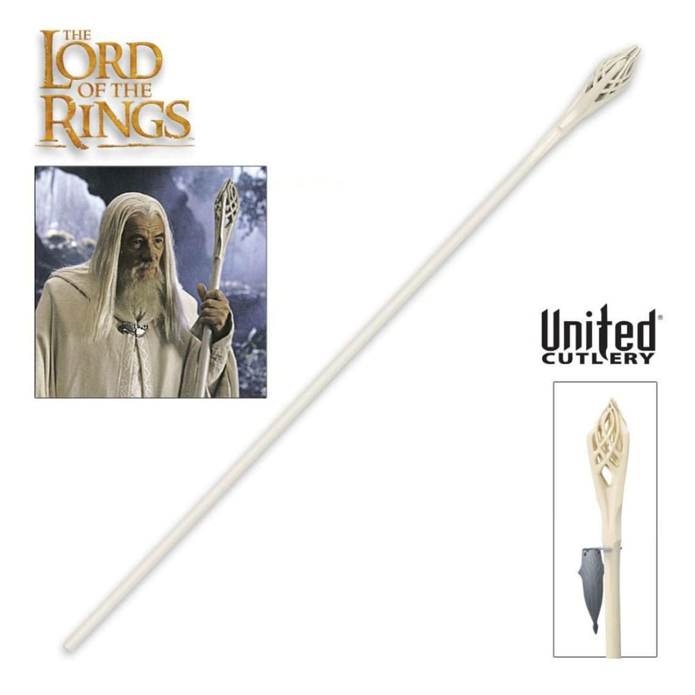 CUBERTERÍA UNIDA SEÑOR DE LOS ANILLOS 1/1 BASTÓN DE GANDALF EL BLANCO 73" RÉPLICA SIN USAR, EN CAJA ORIGINAL