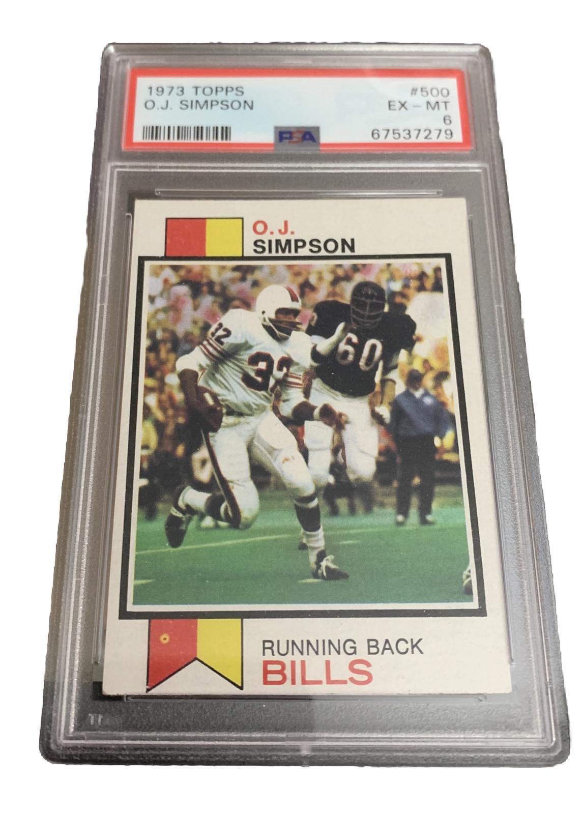 1973 Topps Football O.J. Simpson #500 PSA 6 Clean Slab