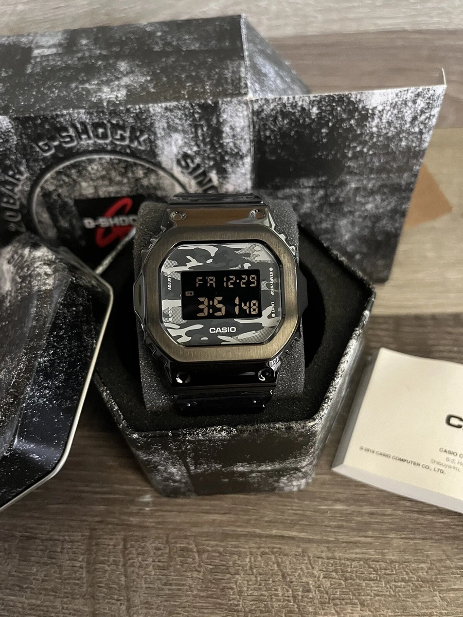 Casio G Shock DW5600 Fully Custom Black Steel Case Gray Camo Face and Fog Strap