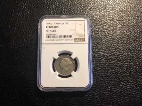 1886/7 Canadian 25 Cent NGC Vf Details Cleaned Lightly Super Rare All Grades