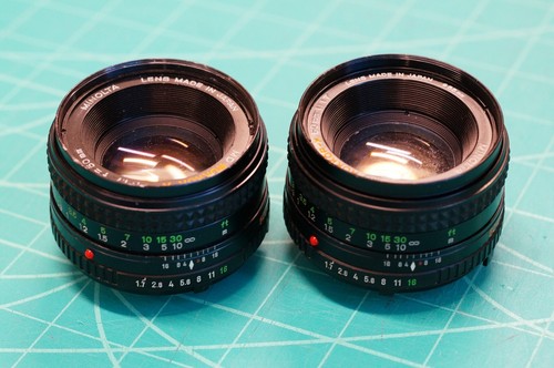 Zwei Stück: Minolta MD Rokkor-X 50mm f/1.7 Objektiv - Beschädigt - LESEN!