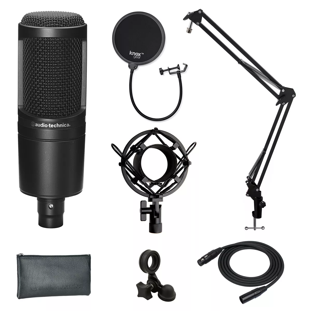 Audio-Technica AT2020 Microphone with Filter, Boom Arm, Cable and