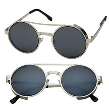 Heavy Duty Steampunk Vintage Retro Style Round Sunglasses Gold Black Lens Cool