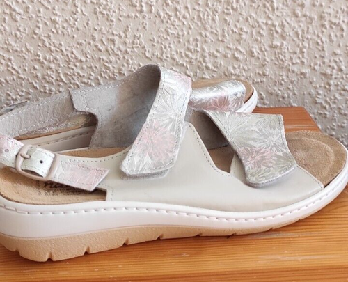 Neu Worishofer Damen Sandalen Gr 39 echt Leder Offwhite mit Muster sehr leicht - Bild 6 von 7