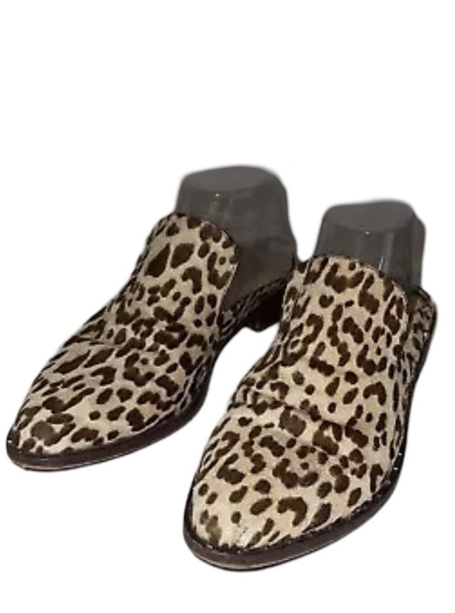 SAM EDELMAN Lewellyn Tan Brown Leather Leopard Print Mules