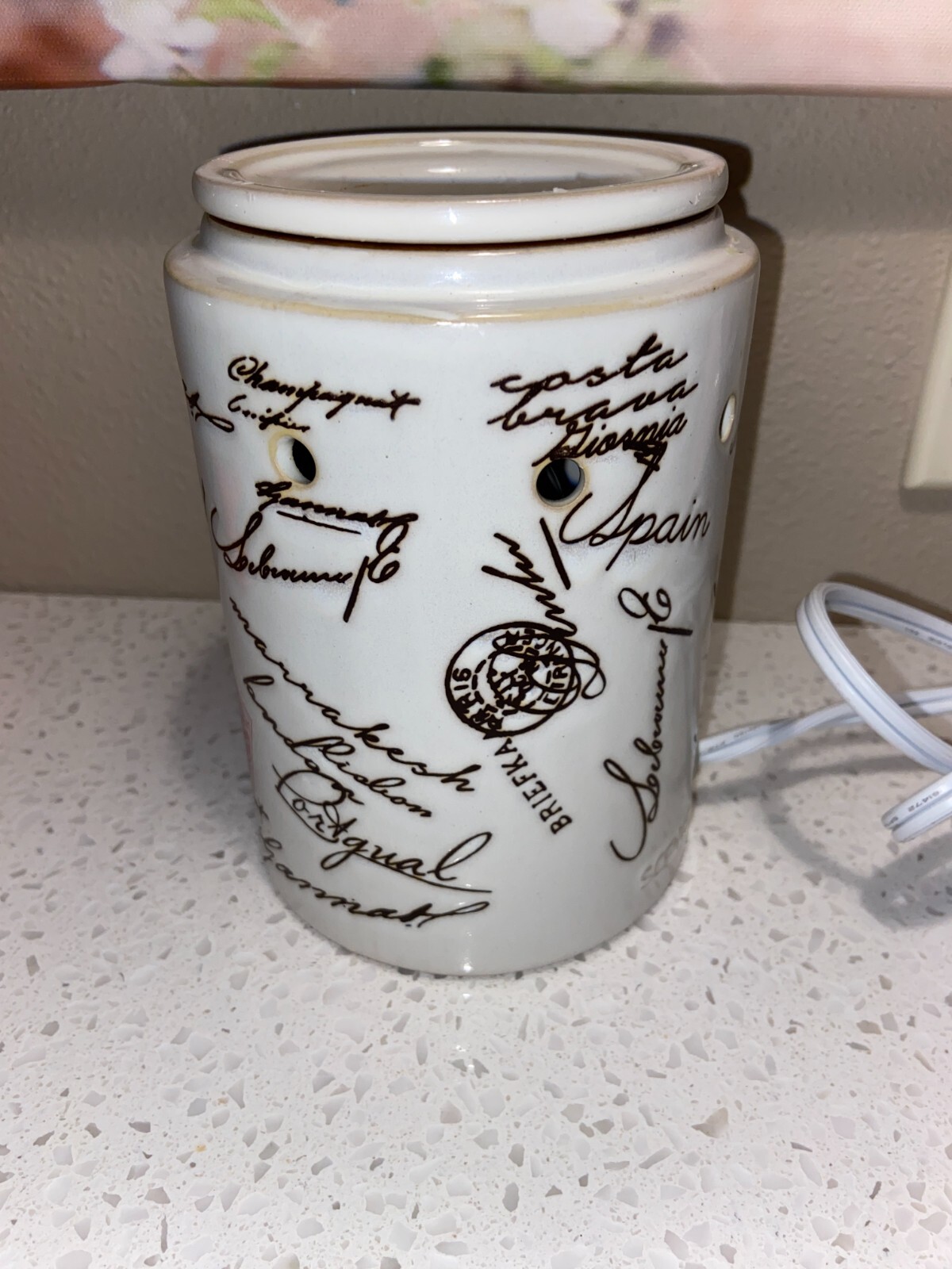 Vintage Scentsy Paris Candle Warmer with Passport Stamps-image