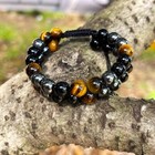 Triple Protection Tiger Eye Hematite Obsidian Bead Healing Adjustable Bracelet
