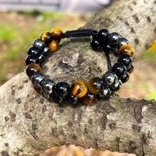 Triple Protection Tiger Eye Hematite Obsidian Bead Healing Adjustable Bracelet