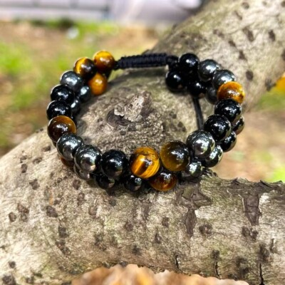 #ad #ad Triple Protection Tiger Eye Hematite Obsidian Bead Healing Adjustable Bracelet $13.99
