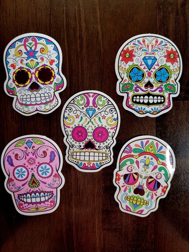 STICKERS x 5 Sugar Skull Large Sticker Dia de Los Muertos SK9