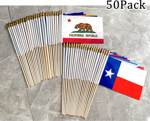 US 50 State Flags Set on Wood Stick Small Mini Hand Held Flags - Picture 5 of 5