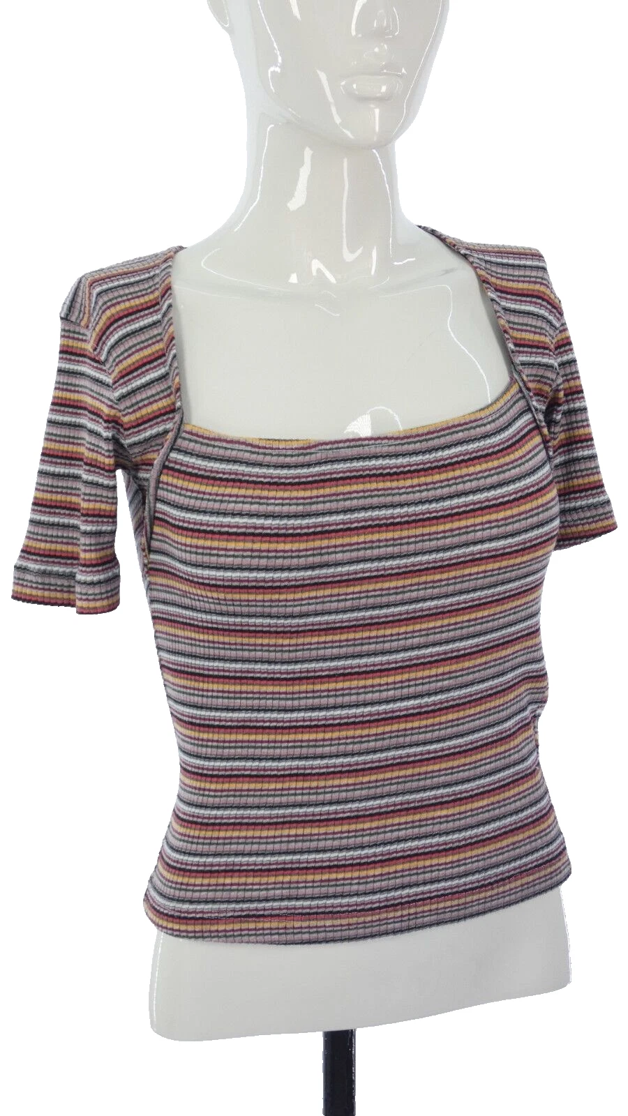 Free People Top Square Neck Ribbed Knit Multicolour Wild Striped Y2K size XXS