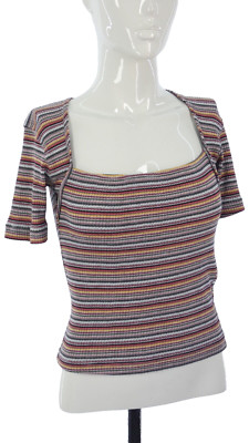 Free People Top eckiger Ausschnitt Rippstrick mehrfarbig wild gestreift Y2K Gr. XXS