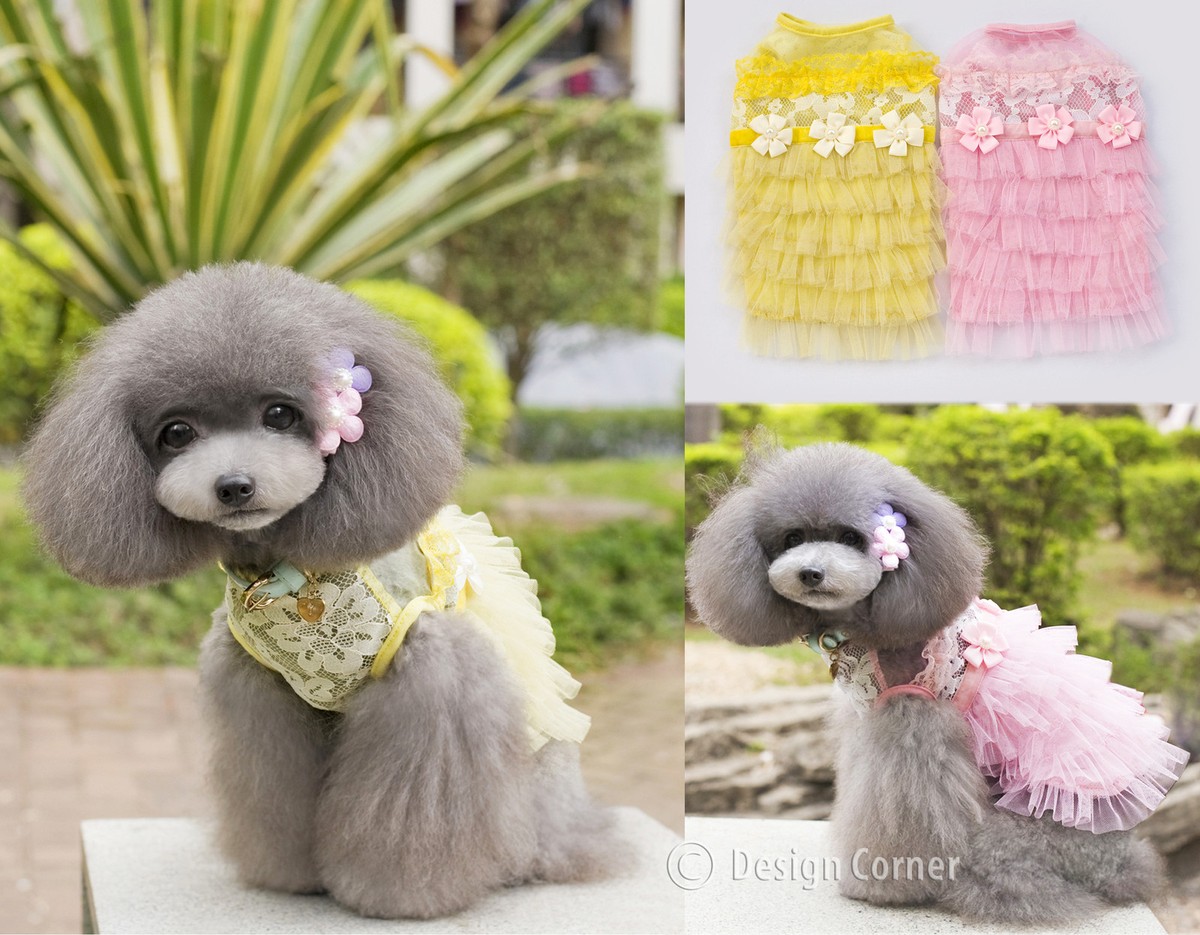 Spring Soft Cotton Dog Dress w Lace Tiers Tutu Flower For Special Occasions S-L Spring Soft Cotton Dog Dress w Lace Tiers Tutu Flower For Special Occasions S-L