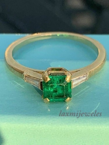 Asscher Cut 2CT Genuine Green Emerald Engagement Wedding Ring 14K Yellow Gold FN - Picture 2 of 5