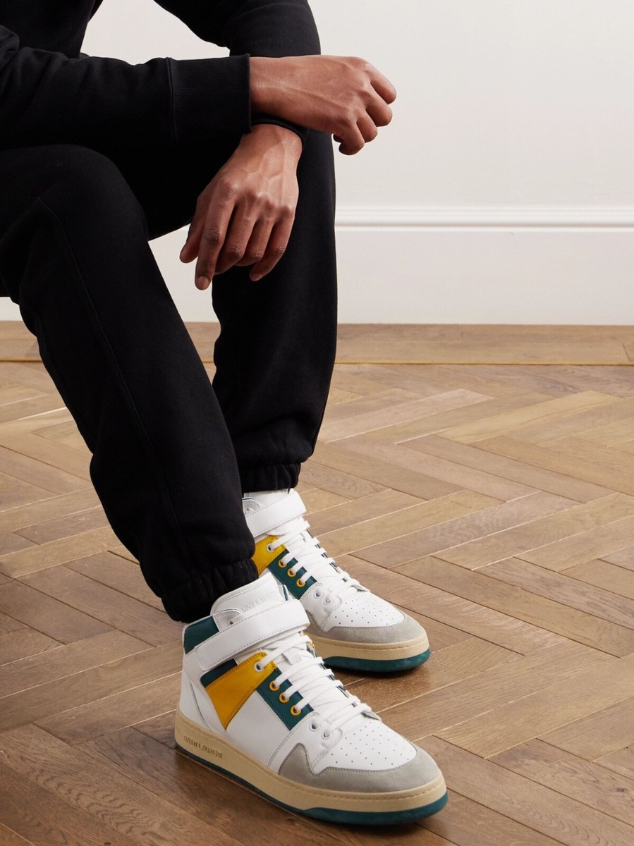 国内発送★Saint Laurent★Lax スニーカー NIB Saint Laurent Lax White Yellow Green Leather High Top