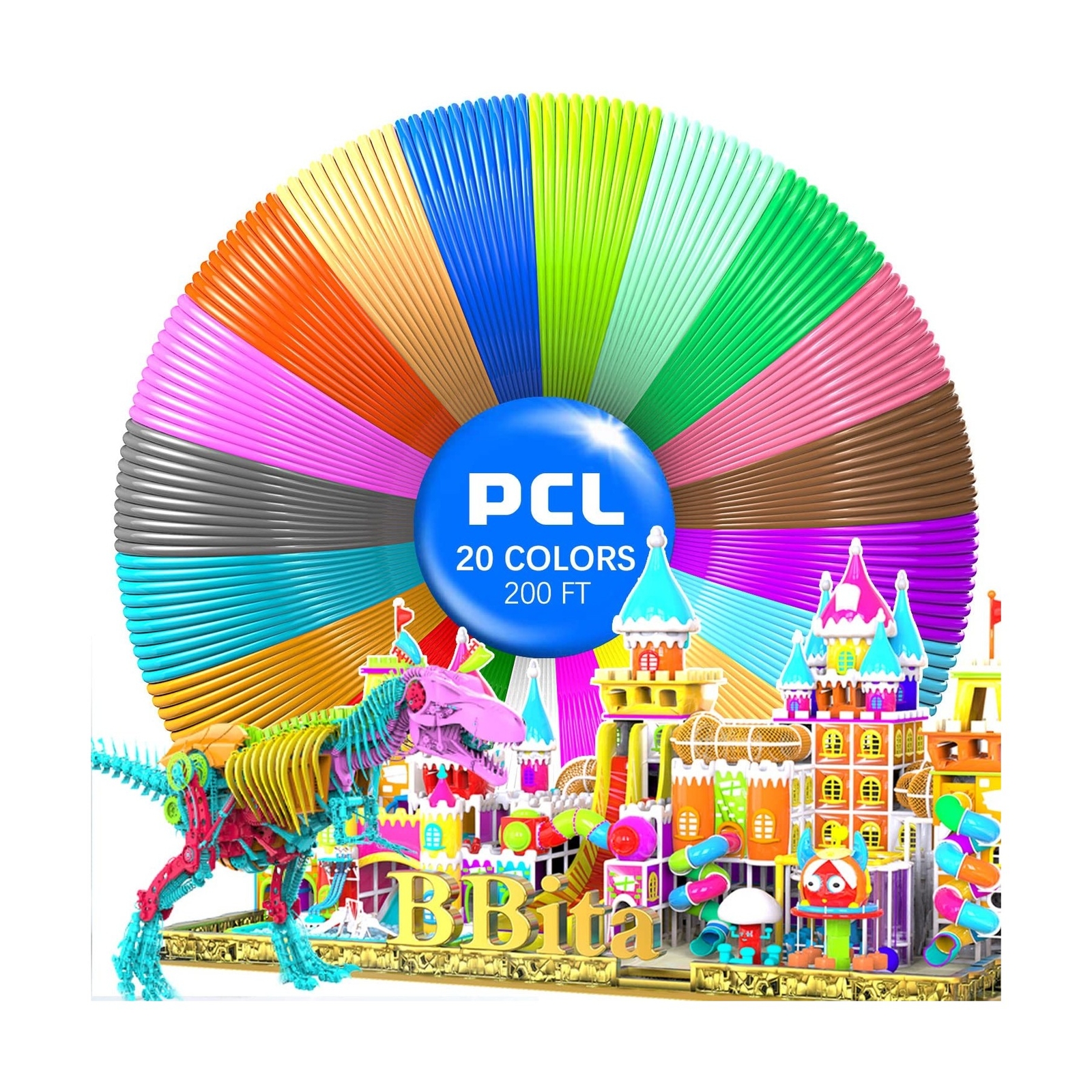 3D Printing Pen PCL Filament Refills 1.75mm, Pack of 20 Colors, Low Melting T...