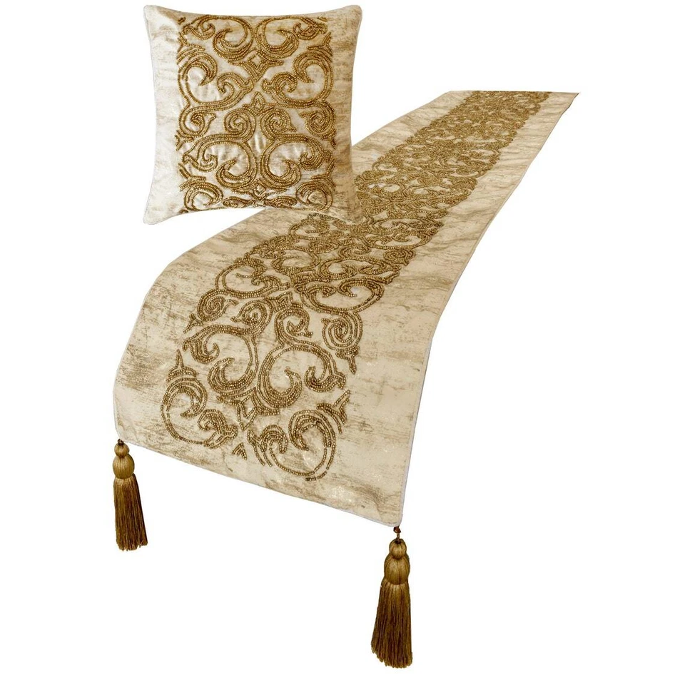 Designer Gold Jacquard King Bed Runner, Bordado - Ornamento Oro - Imagem 4 de 4
