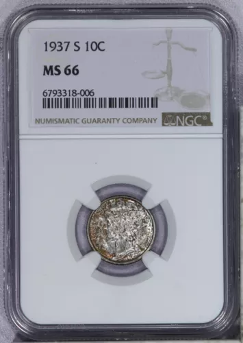 1937-S Mercury Dime 10c NGC MS66