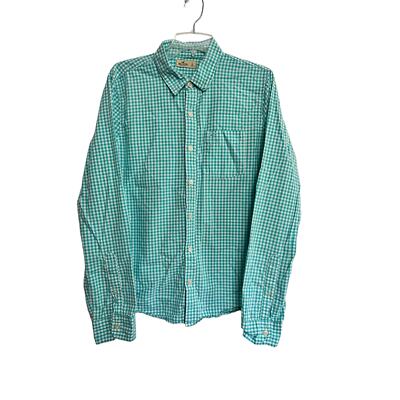 aqua blue dress shirt Hollister Mens Button Up Checked Plaid Size Large Basque Waist Midi Dress sub2:15e75e936b2ed4918d04d7dce0e9edc8 Button closure Color:Baby blue/white