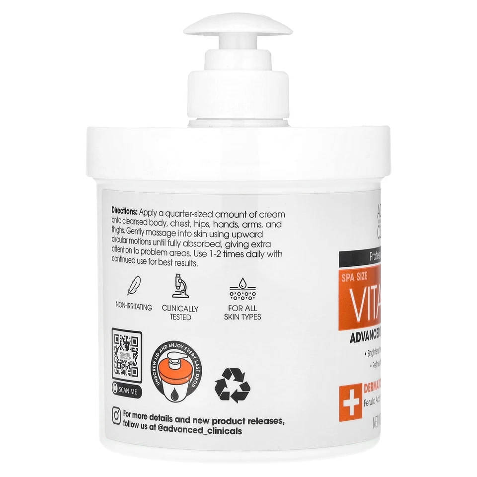 X15 Advanced Clinicals, Vitamin C, Advanced Brightening Cream, 16 oz (454 g) 🔥 - Image 3 of 4