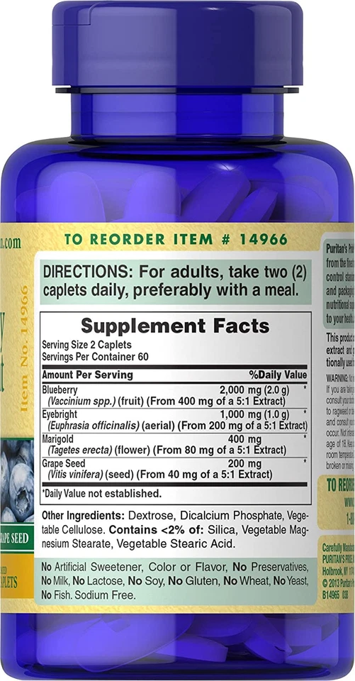 Complejo de gafas Puritan's Pride Blueberry, semilla de caléndula y uva, 120 cápsulas Foto 3 de 4