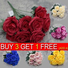 10 Heads Silk Rose Artificial Flowers Bouquet Wedding Garden Home Party Decor