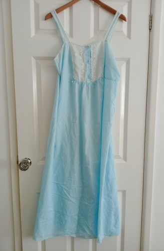 Vintage St. Michael Light Blue Full Length Sleeveless Nightdress Label Size 16 - 第 1/24 張圖片