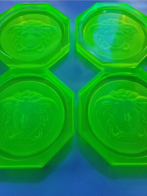 (4 Pack) VERSACE Vaseline Uranium Glass MEDUSA Coasters. Ships From USA   