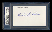 FREDDIE LINDSTROM SIGNED MINT INDEX CARD PSA/DNA AUTOGRAPHED HOF NEW YORK GIANTS